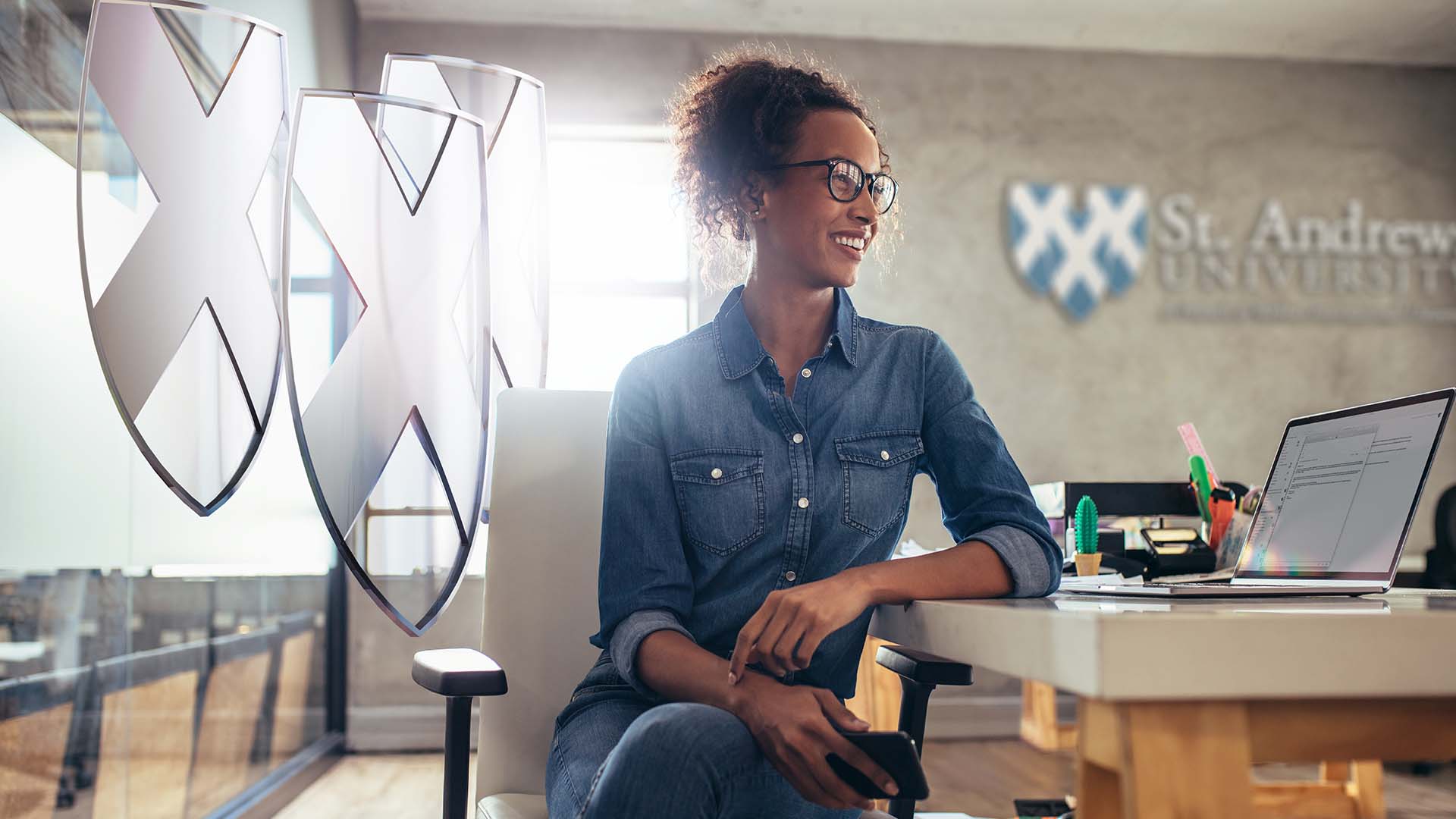 business woman sitting at desk